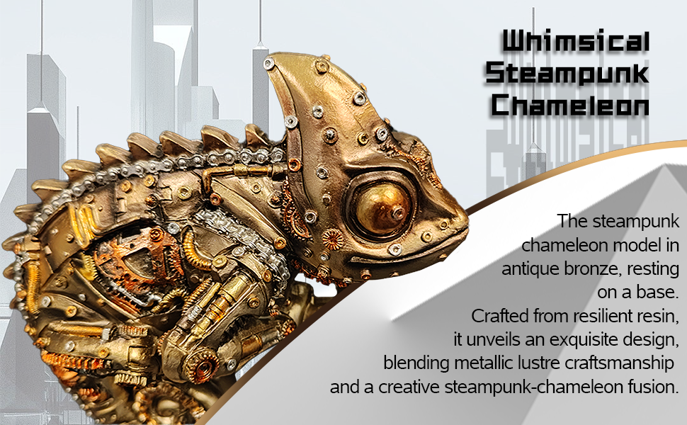 steampunk chameleon statue