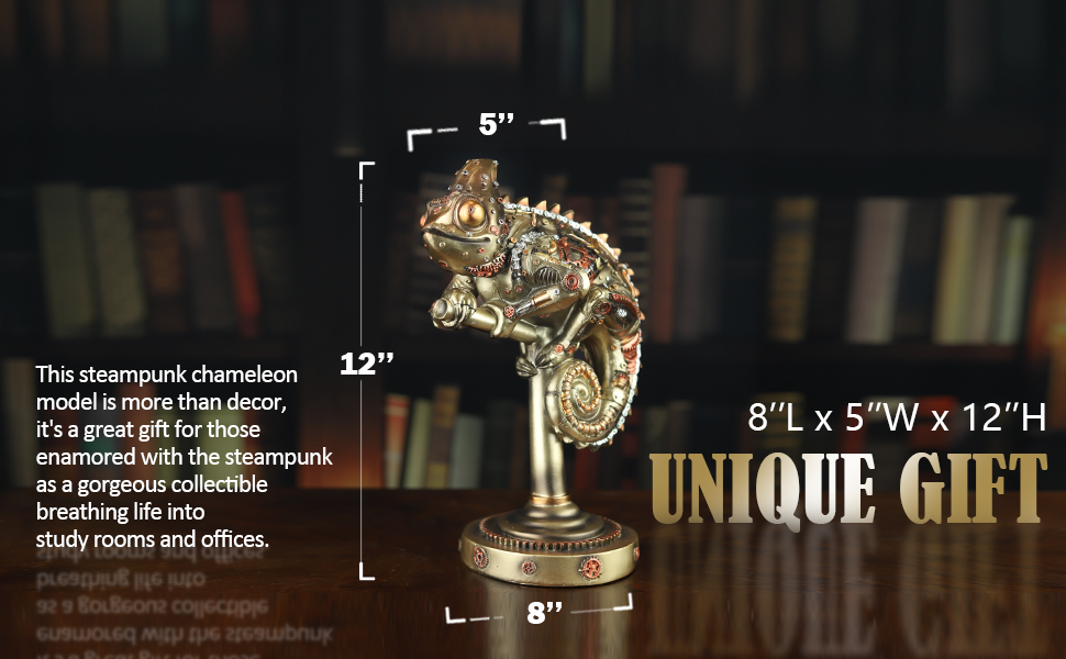 steampunk chameleon statue