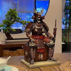 LOOYAR Medieval Ancient Samurai Undead Warrior Resin Statue Ornament Desk Desktop Gift (Red Glod)