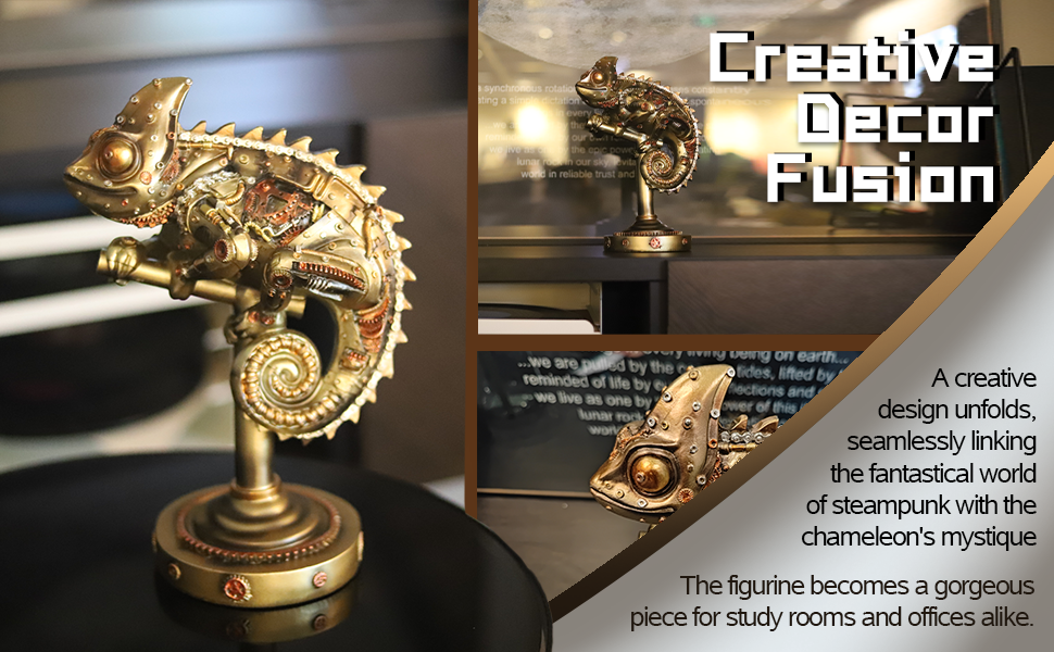 steampunk chameleon statue