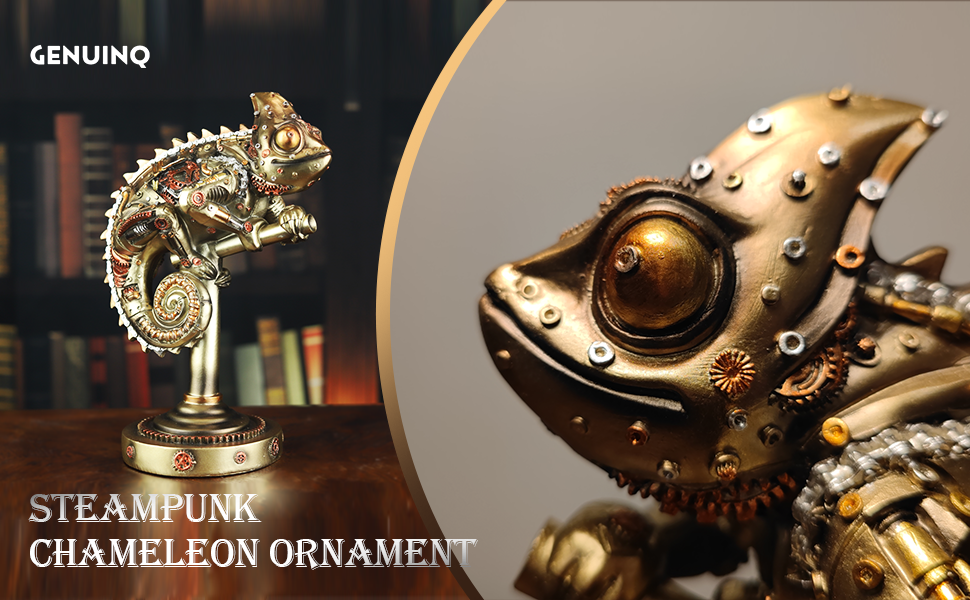 steampunk chameleon statue