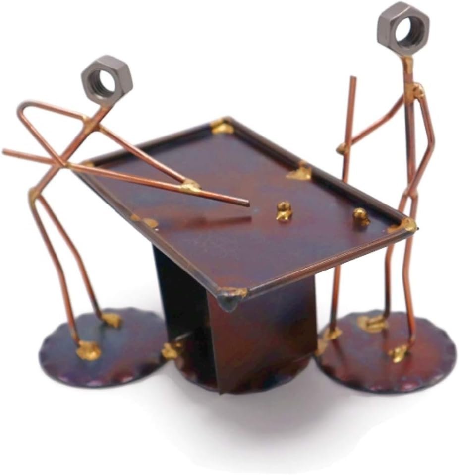 Pool Table w/2 Players Collectible Handmade Metal Art Figurine, Desk Accessories, Trophy, Boss Gift, Office Décor, Sports - Image 2