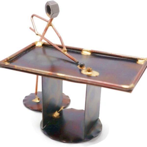 Pool Table w/2 Players Collectible Handmade Metal Art Figurine, Desk Accessories, Trophy, Boss Gift, Office Décor, Sports