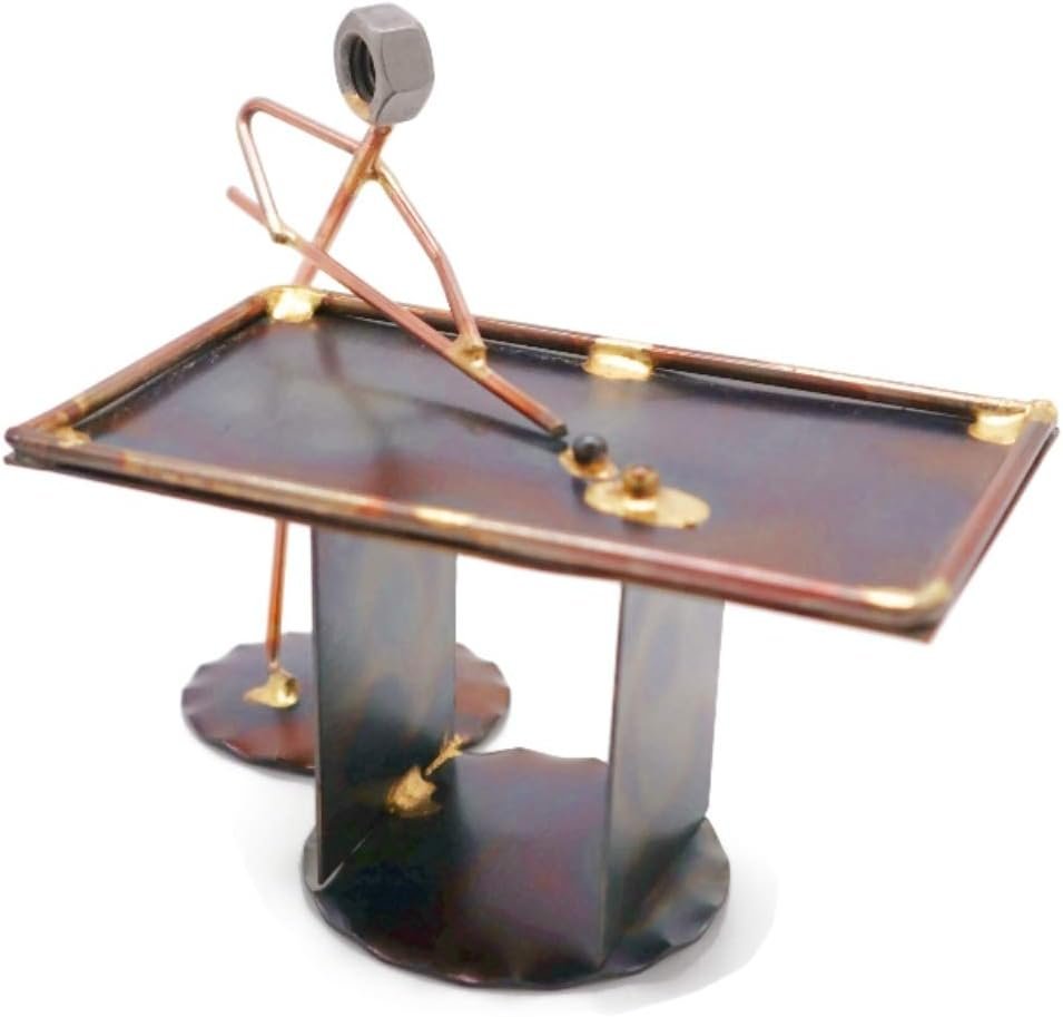 Pool Table w/2 Players Collectible Handmade Metal Art Figurine, Desk Accessories, Trophy, Boss Gift, Office Décor, Sports