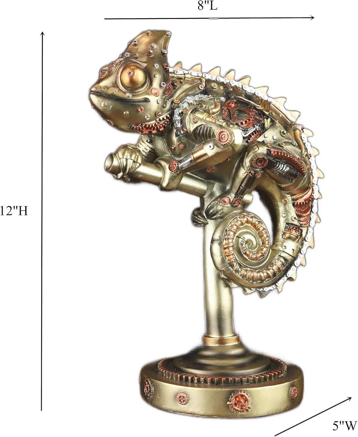GENUINQ 12''H Steampunk Lizard Chameleon Statue Cyborg Sci-fi Sculpture - Image 3