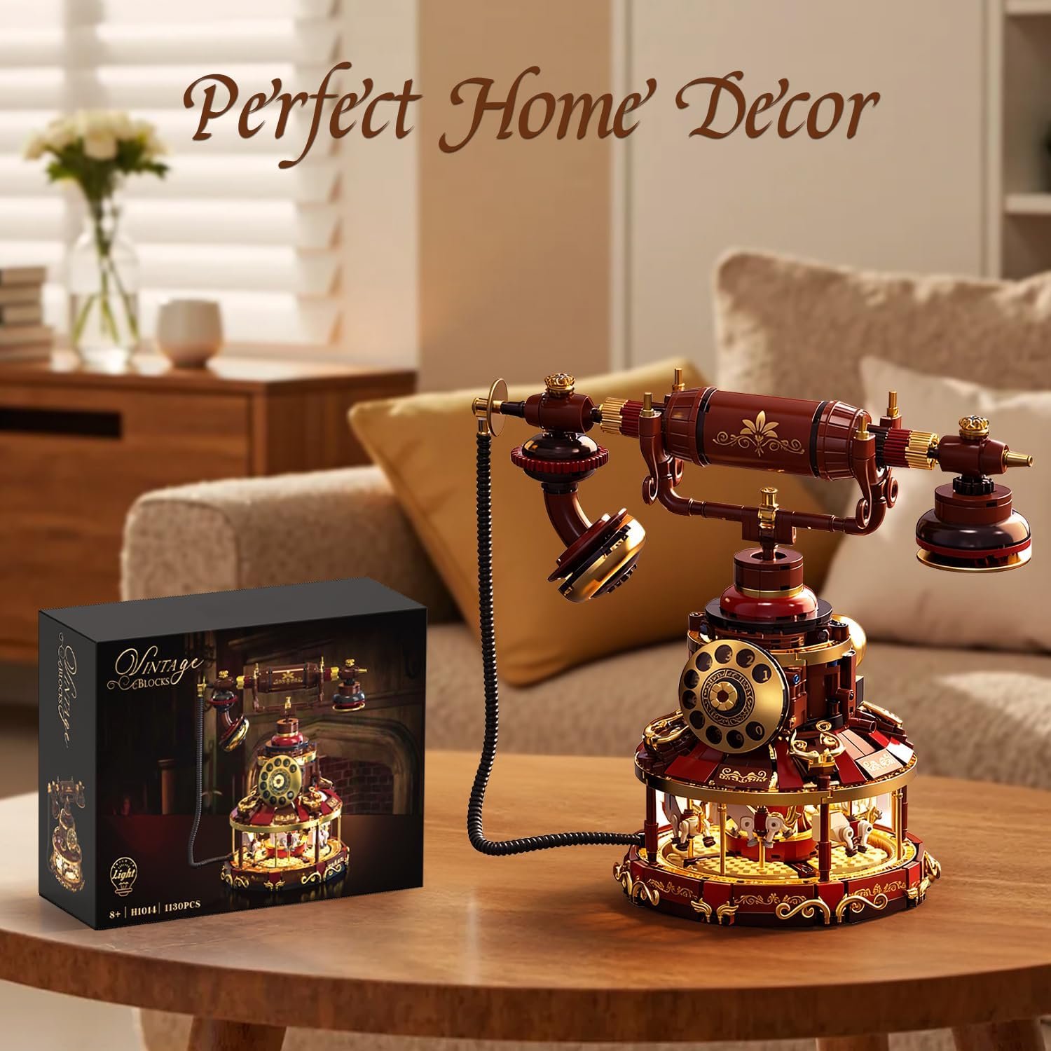 Vintage Telephone Building Blocks Set for Adults, Compatible with LEGO Retro with Rotating Carousel Turntable, Creative Desk Decor & Gift - Image 2
