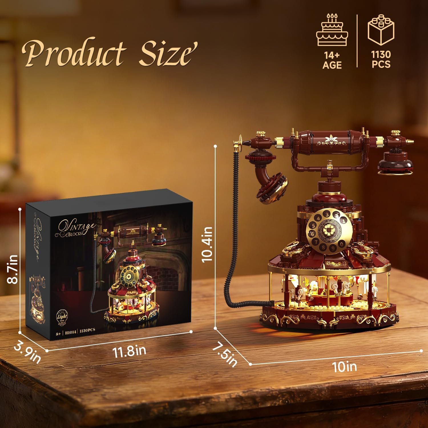 Vintage Telephone Building Blocks Set for Adults, Compatible with LEGO Retro with Rotating Carousel Turntable, Creative Desk Decor & Gift - Image 3