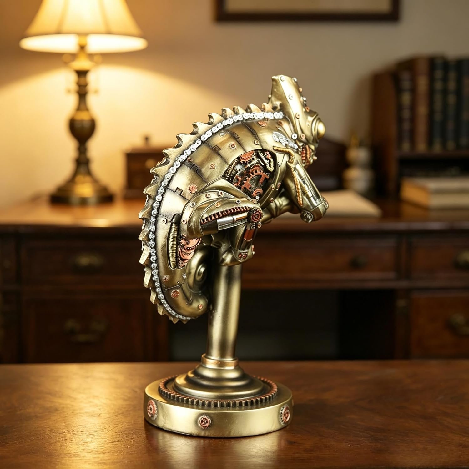 GENUINQ 12''H Steampunk Lizard Chameleon Statue Cyborg Sci-fi Sculpture - Image 4