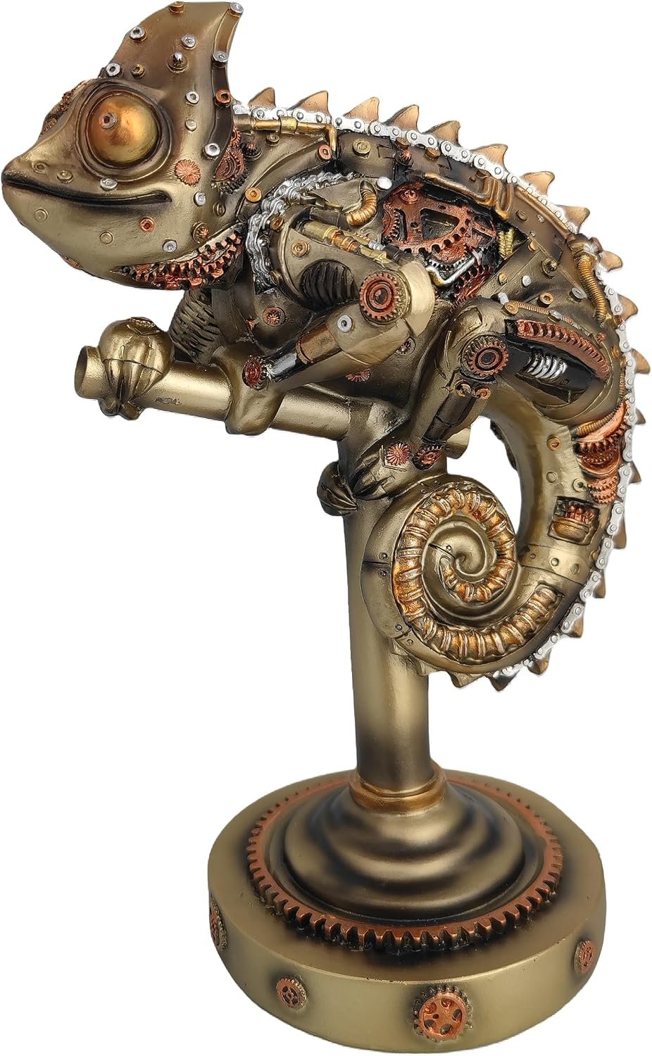 GENUINQ 12''H Steampunk Lizard Chameleon Statue Cyborg Sci-fi Sculpture