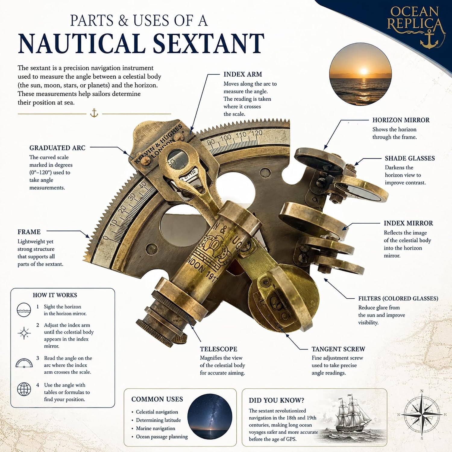 Nautical Bronze Sextant – Solid Brass Maritime Astrolabe | Vintage Ship Navigation Instrument for Nautical Decor, Collectibles, Maritime Gifts, and Navigational Tools - Image 4