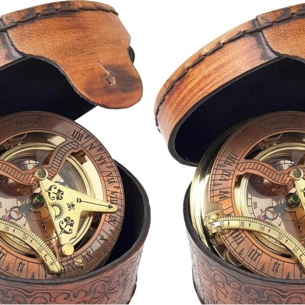 Brass Nautical - Antique Brass & Copper Sundial Compass, Sundial Clock in Box Gift Sun Clock Ship Replica Watch