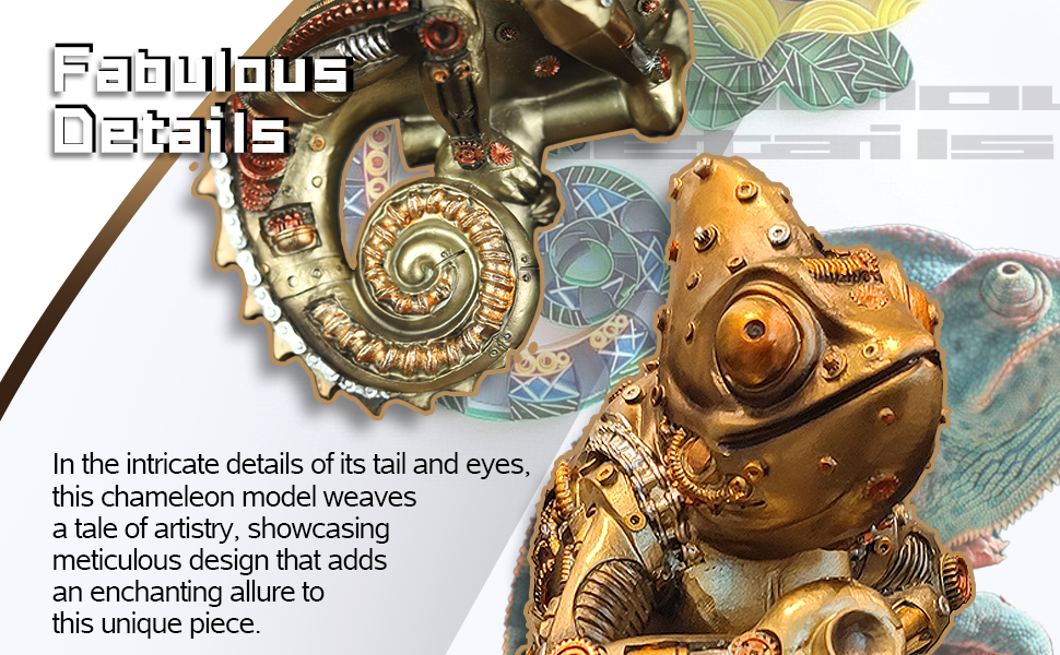 steampunk chameleon statue